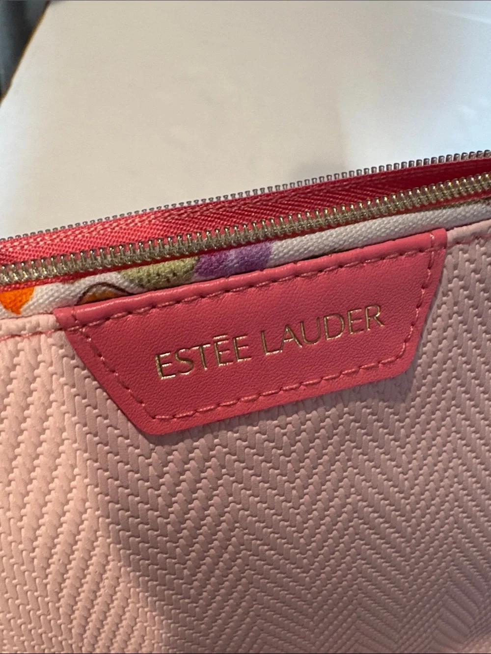 Estee Lauder Light Pink Cosmetic Pouch with Gold Zipper